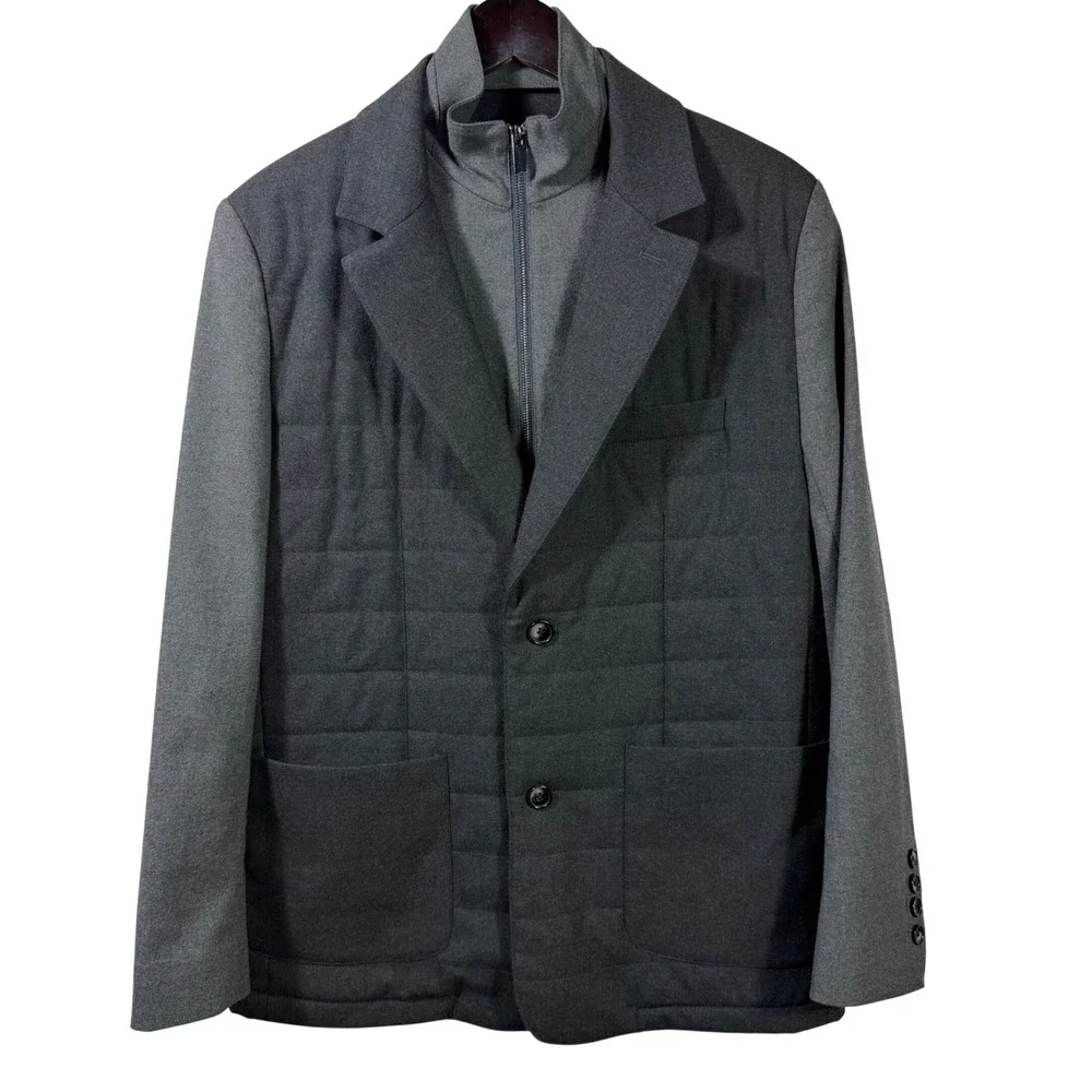 Murano‎ Slim Fit Blazer Jacket Removable Zip Vest S Gray Quilted Hybrid Coat